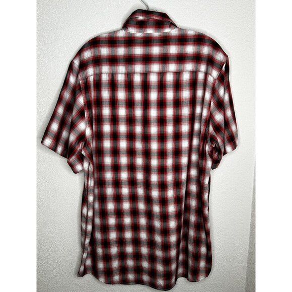 Dixxon Shirt Mens Large Red Black Plaid Hollywood IOMGIA Short Sleeve Button Up - Picture 3 of 13